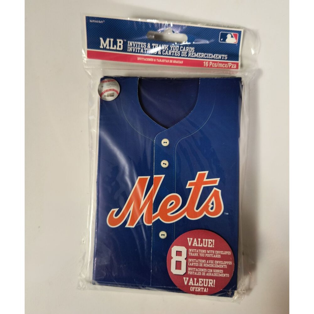 MLB New York Mets Invitation & Thank You Card Set (3 7/8" x 5 5/8") Pack of 16
